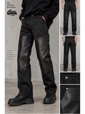 EPTM The Perfect Example Black Moto Cargo Pants M Faux Leather Y2K EPTM 11713